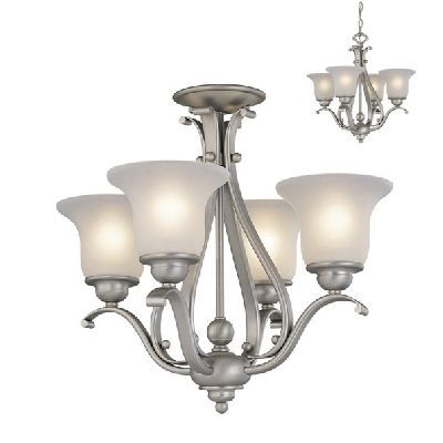 NEW 4 Light Chandelier OR Semi Flush Ceiling Lighting Fixture, Brushed 