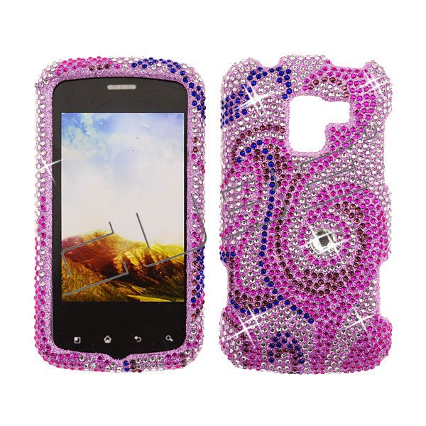   Optimus Slider LS700 Diamond Bling Case Cover  Pink Swirl 117  