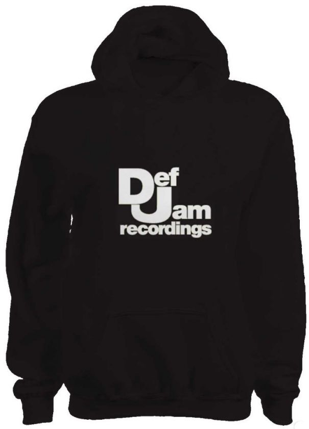 MENS DEF JAM HIP HOP HOODIE BLACK WHITE RAP OLD SCHOOL  