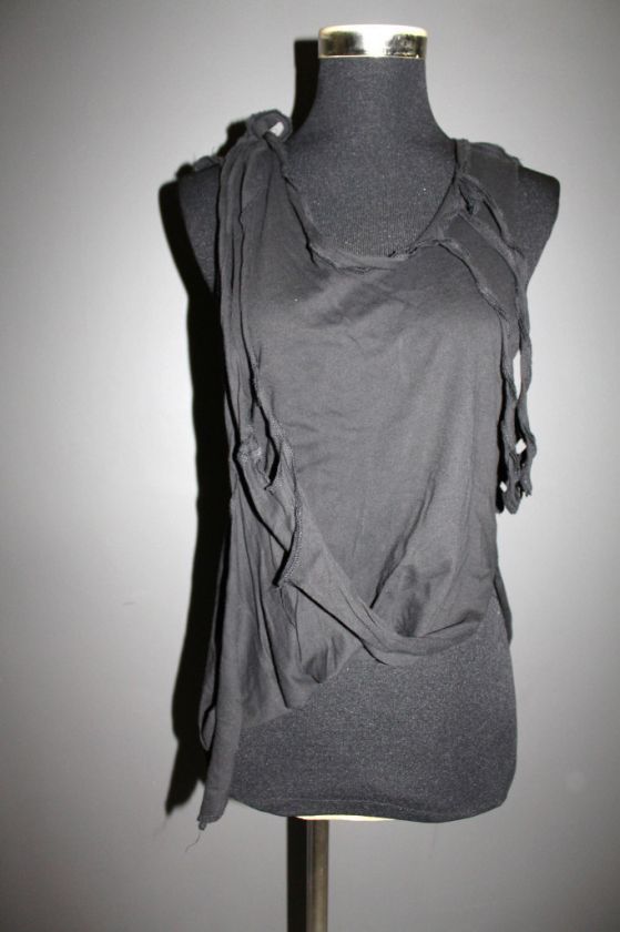   le fashion Asymmetric Twisted layer Uneven stylish top Black XS  