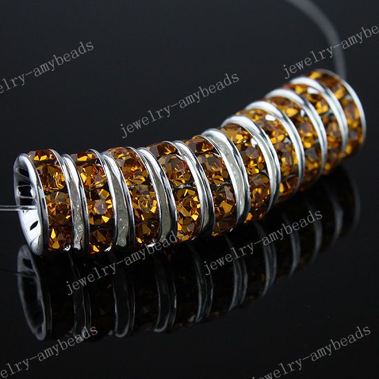 10PCS GOLDEN CRYSTAL SPACER SILVER DIY LOOSE BEADS FINDINGS 10MM 