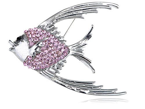 Genuine Pink Crystal Rhinestone Tropical Angelfish Fashion Jewelry Pin 