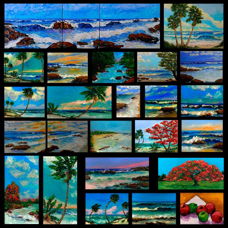 TROPICAL PALMS 1 Florida Highwaymen Style Seascape Oil  