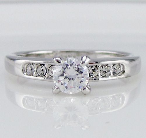 Ring 18K white gold GP swarovski crystal engagement promise Ring R46 