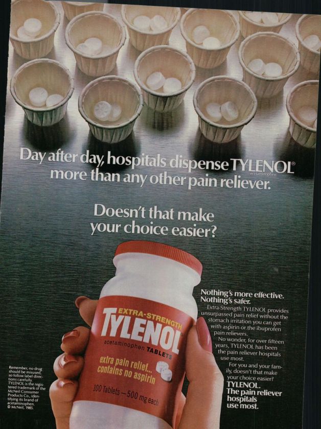 1985 Print Ad Tylenol Hospitals Dispense More Tylenol  