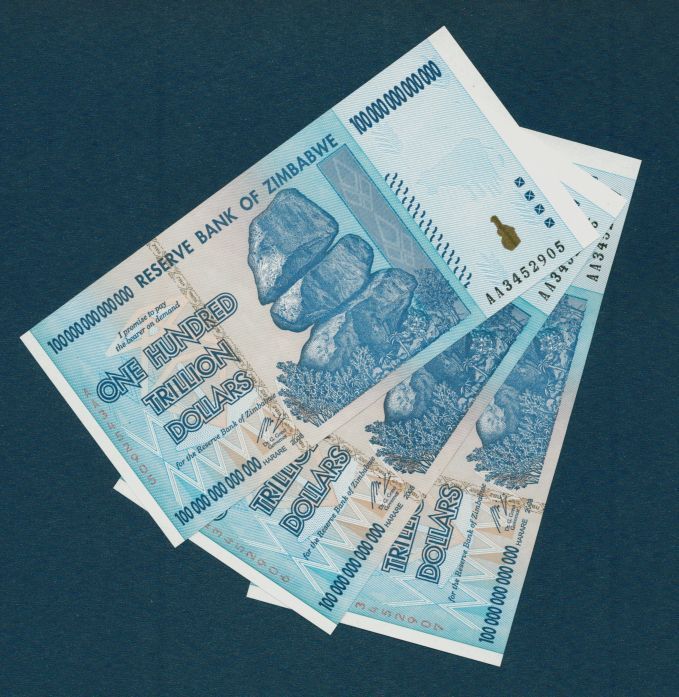 100 TRILLION ZIMBABWE DOLLARS x 3 BANK NOTES ☼ AA/UNC ☼  