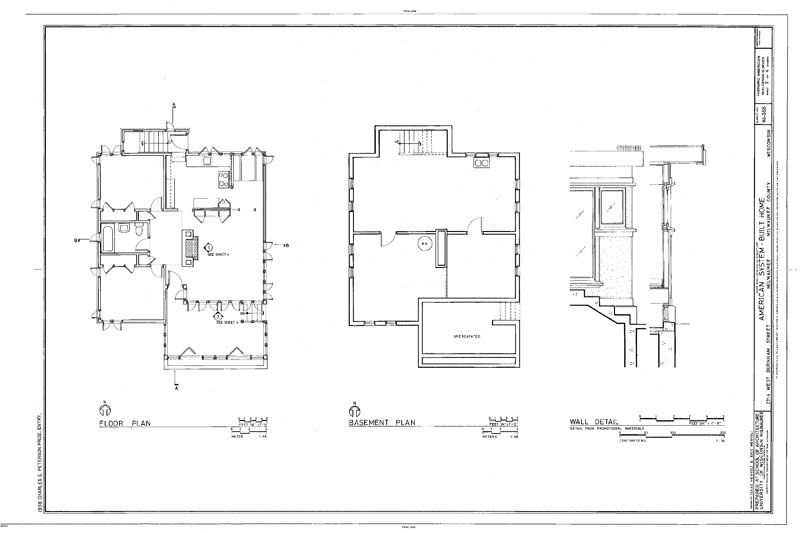 Frank Lloyd Wright   Single Story Home, blueprints  