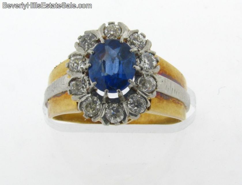 Antique Art Deco Plat 18K Diamond Natural Sapphire Ring  