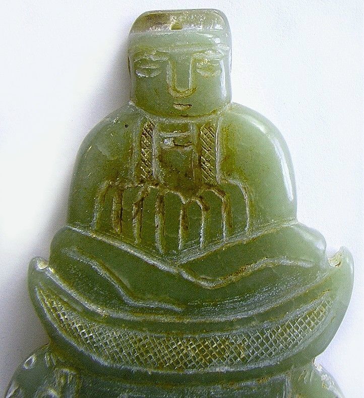 ANTIQUE CARVED JADE FERTILITY DAGGER BUNNIES BUDDHA  