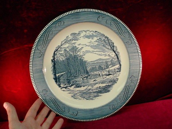 Vintage CURRIER & IVES Royal 12 MEAT PLATTER Tray FINE CHINA Blue 