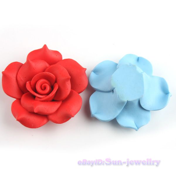 60x Colorful Flower Clay Bead FIMO Polymer 40mm 111028  