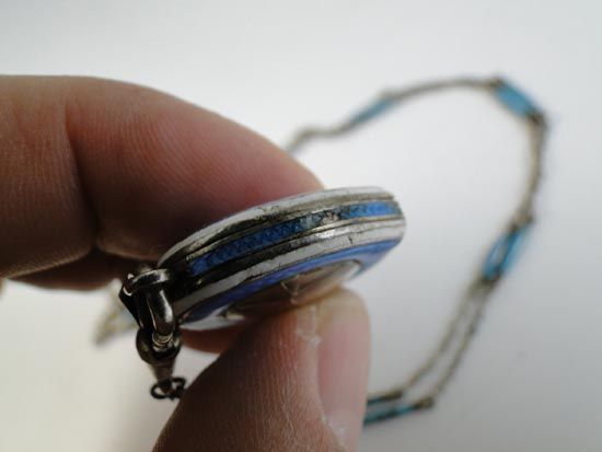 Antique Swiss Enamel Guilloche Necklace Ladies Watch Sterling Silver 