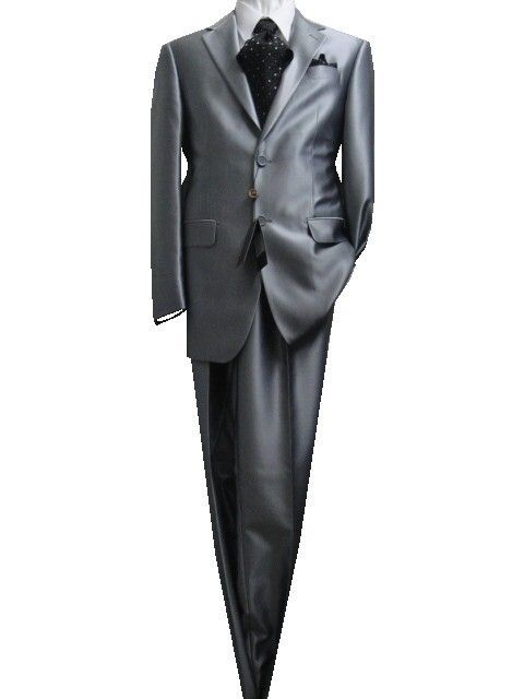 FIORELLI 2B MENS SUIT SHINY SILVER SHARKSKIN 48R FREE FAST SHIP & TIE 