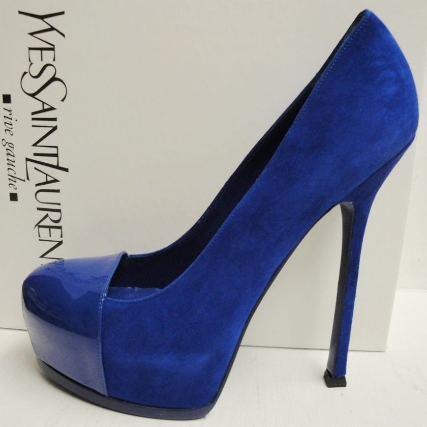 YSL Yves Saint Laurent TRIBTOO 105 Suede Patent Cap Platform Pumps 