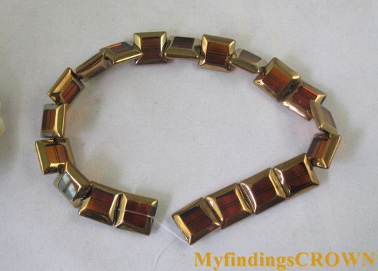 3strands Copper Red Glass Square Beads W2800  