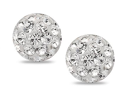 Round Cut White Austrian Crystal Stud Earrings .925 Sterling Silver 