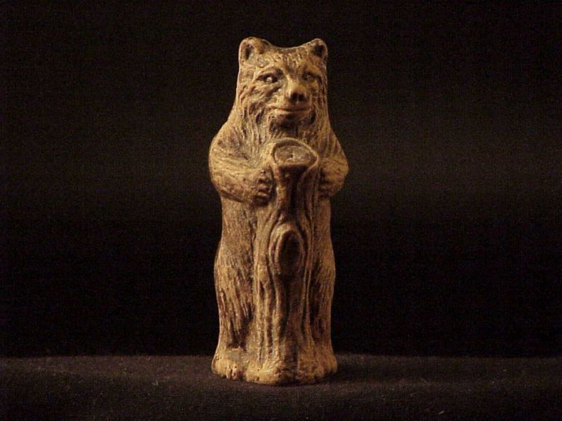 Miniature Little Brown Bear Figurine Holding a Log  