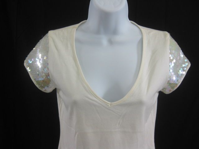 LEGGIADRO Ivory Sequin Short Sleeved T Shirt Sz S  