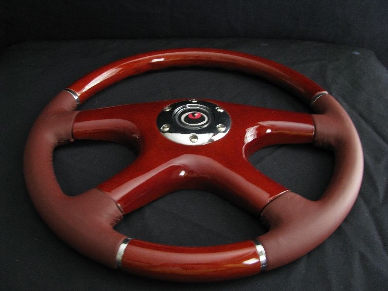 NEW 15 MAROON LEATHER WOOD GRAIN STEERING WHEEL  