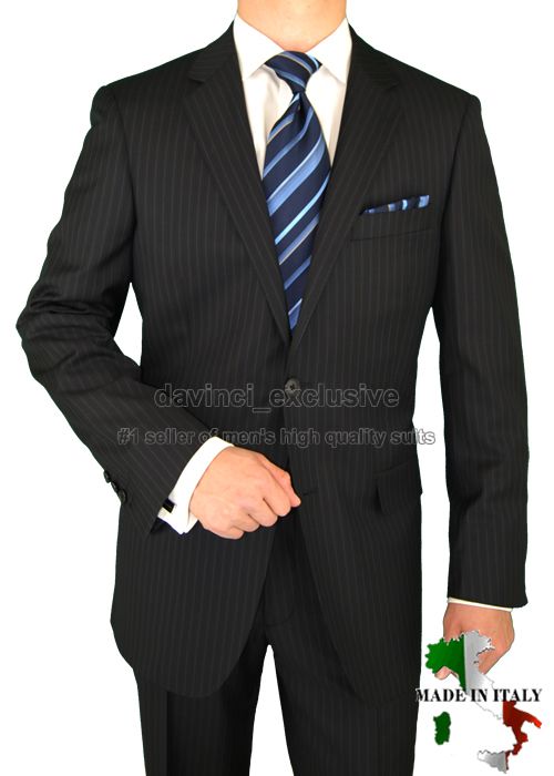 NATAZZI 160S SUIT $2598 CASHMERE 21588_5 NAVY STRIP 44L  