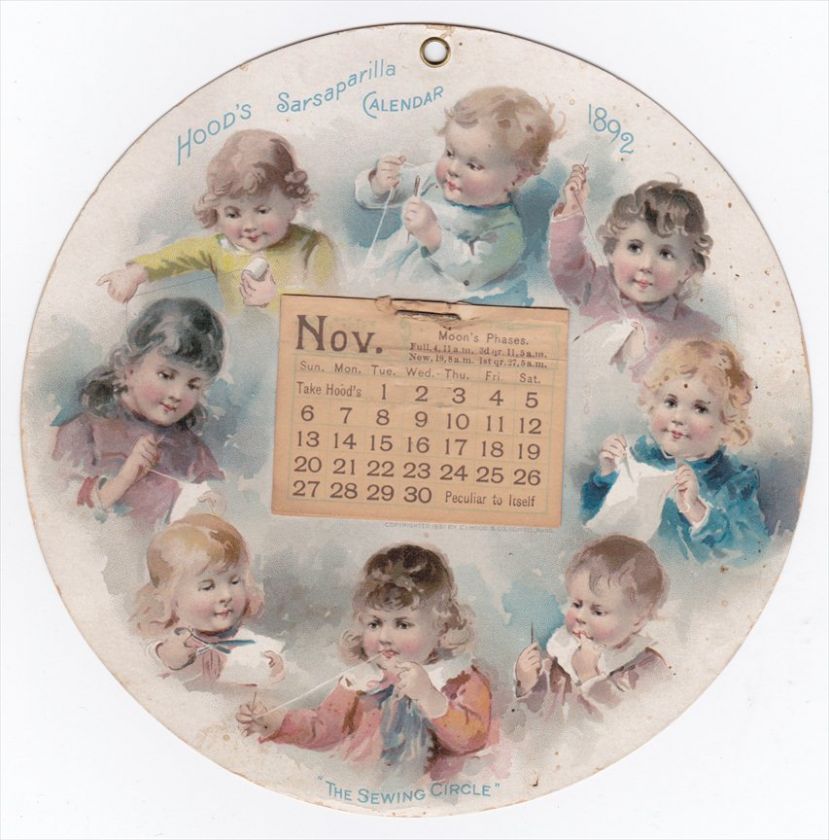   Sasparilla Calendar Sewing Circle 1892 Victorian Trade Card  
