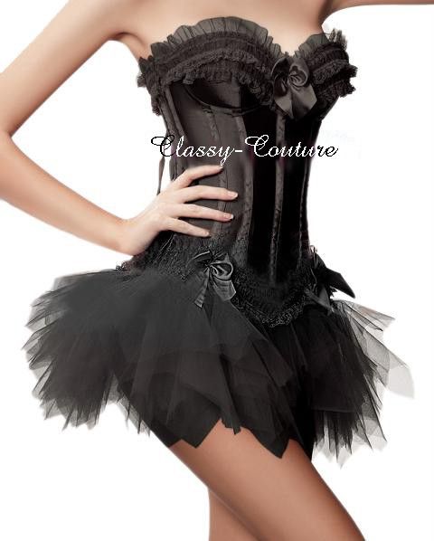 GOTHIC BLACK BURLESQUE CORSET TOP & TUTU   PLUS Sizes  