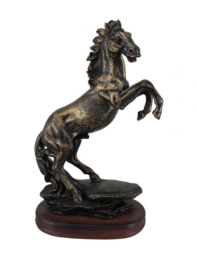 Antiqued Bronze Finish Rearing Stallion Statue Horse  