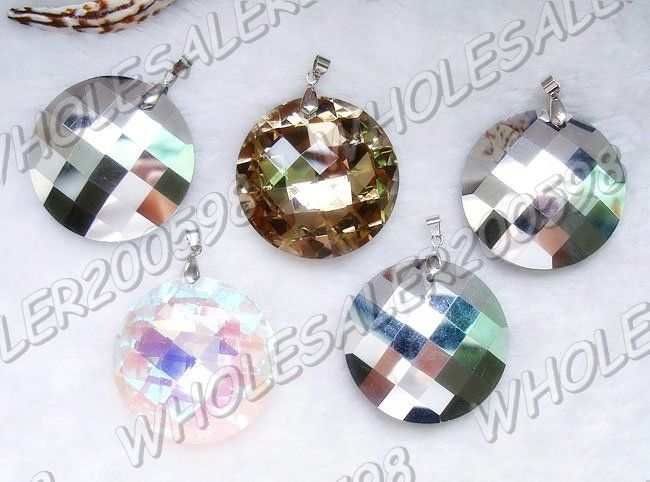 15PCS Round 45MM Charms Glass Crystal Pendants FREE  