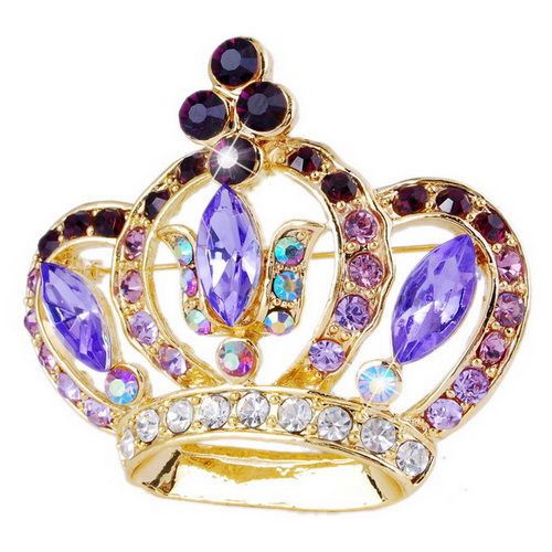 W22968 6p Crown Rhinestone 50*55mm Golden Brooches Pins  