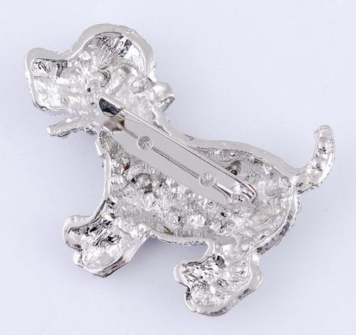 W16992 6p Spot Dog Rhinestone Silver Tone Brooches Pins  