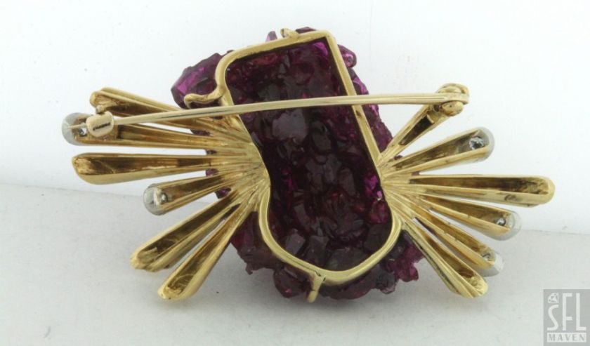   VINTAGE 18K YELLOW GOLD 150.25CT VS1/F DIAMOND RUBY BROOCH  