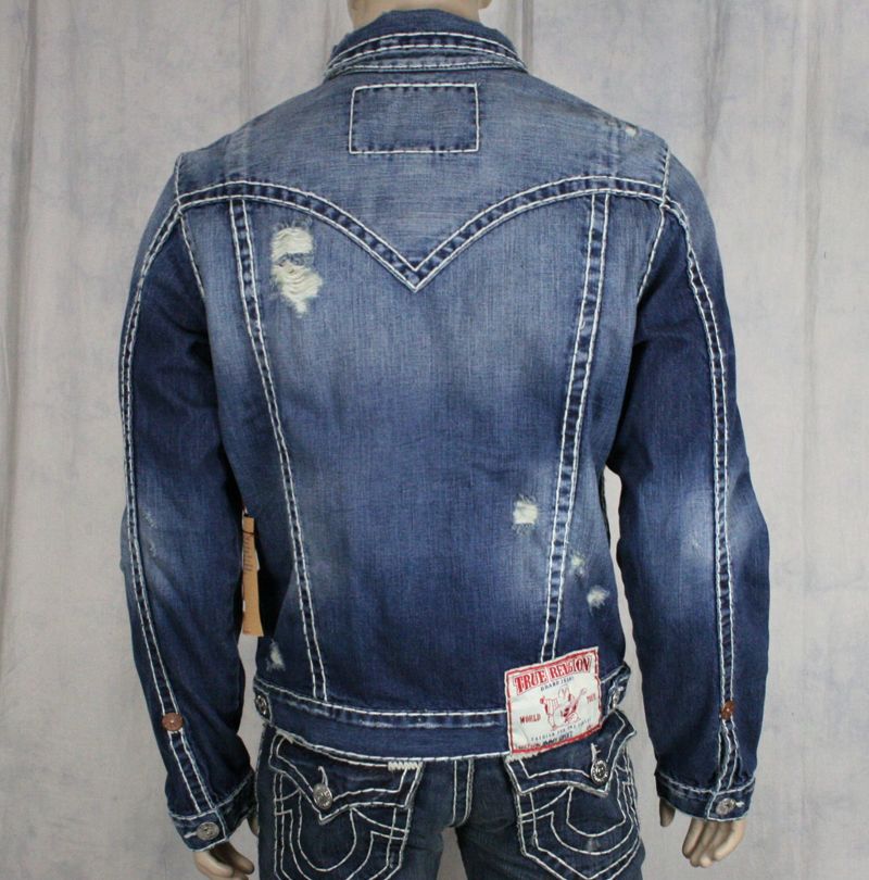 True Religion Jeans Denim Jacket JIMMY Super T Dust Bowl w/rips 