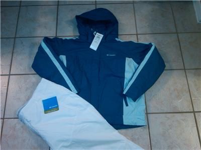 NEW WOMENS COLUMBIA WATERPROOF SKI JACKET PANTS 2X BLUE / WHITE FREE 