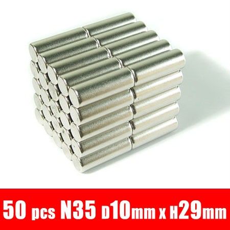 50pcs 10mm x 29mm Cylinder Rare Earth Neodymium strong fridge Magnets 