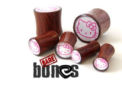 2g Blood Wood Organic Body Jewelry Hello Kitty Plugs  