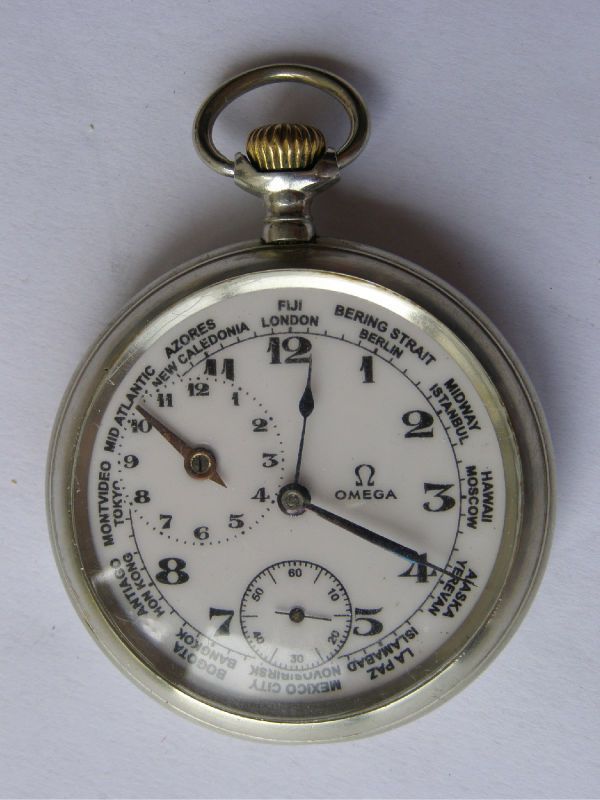 Rare WWII Omega world time pocket watch for Bulgarian army  