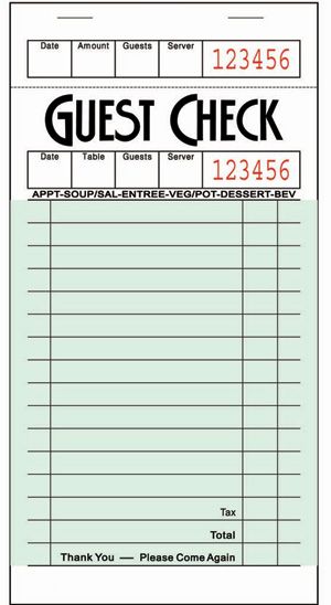 Case of 5,000 A1G3616 1 Green Single Page Guest Checks  