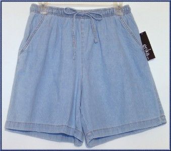   ERIKA Womens Elastic Waistband BLUE JEAN SHORTS PM Ocean Surf Wash