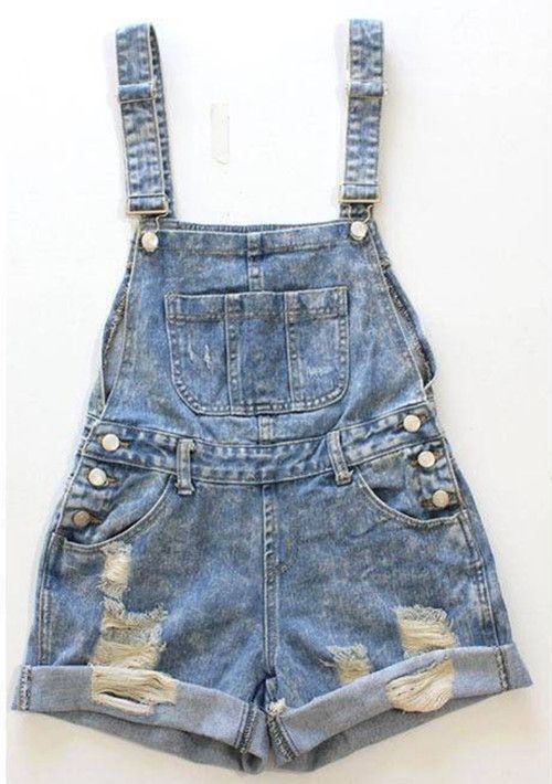 New Women Super Cute Stylish Denim Torn Overall Pants Shorts Cowboy 