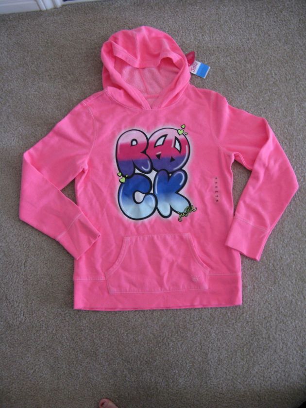 Girls JUSTICE Pink ROCK Hooded Sweatshirt, Sz. 14, NWT  