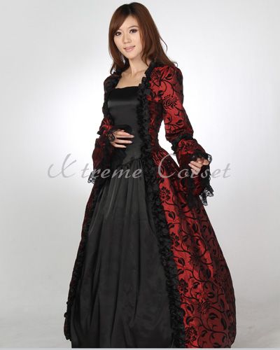 Victorian Vintage Medieval Evening Dress Gothic Tops Ball Gown Prom 4 