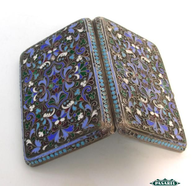 Fine Russian 84 Silver Enamel Cloisonné Cigarette Case 1896 1908 