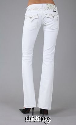 Miss Me Jeans Spring Fling Gold Lace Stitch White Denim Boot Cut 