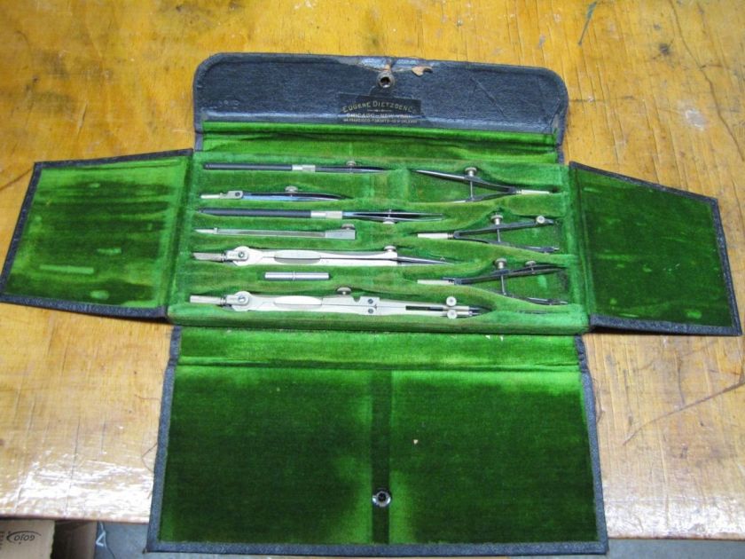 Vintage Eugene Dietzgen Co German 9 Pc Drafting Set  