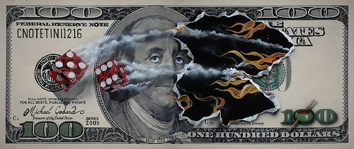 Michael Godard $100 BILL W/DICE S/N SNAKE EYES giclee  