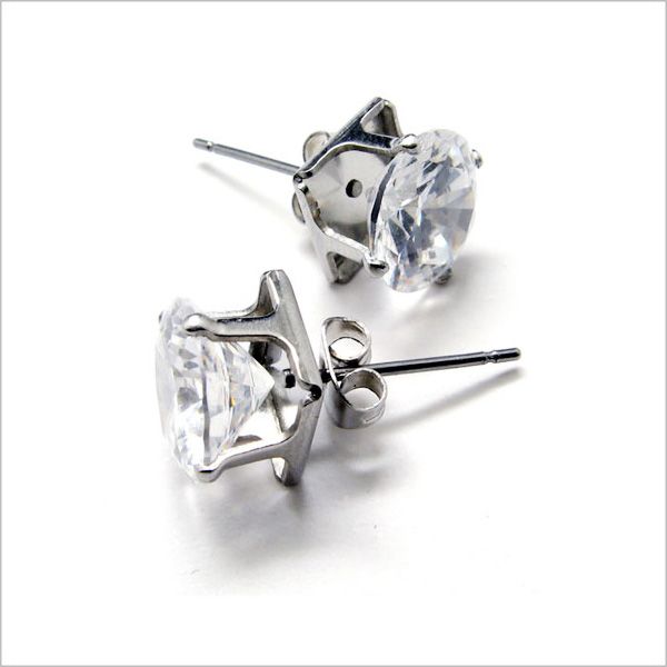 Shiny Stainless Steel 9mm Clear Crystal Ear Stud Earrings EL041  