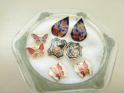   of Retro Cloissone Pierce Earrings Lot of 4 Pair Clean & Ready to Wear