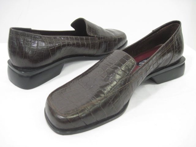 WESTIES Brown Leather Moc Croc Loafers Shoes Sz 8.5  