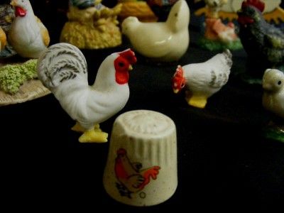 COLLECTION Lot of 24 CHICKENS Roosters Miniature Animals Wood Cereamic 