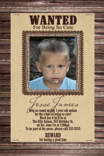 Wanted Poster Ad Jesse James WESTERN Cowboy Cowgirl Birthday Party 